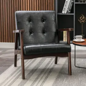 Cs007-bk Bonzy Home Black Accent Chair Faux Leather Mid Century Modern Chairs For Living