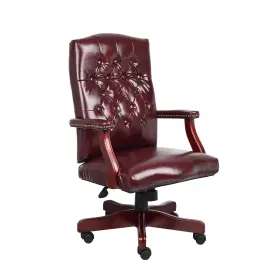 B905-by Boss Classic Executive Oxblood Vinyl Chair With Mahogany Finish Frame