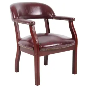 Boss Office Products 445035045016 Captains Chair Burgundy Vinyl Mahogany Brass Nail Heads Classic Traditional