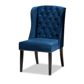 Bh-4752-2128040 Bowery Hill Blue Upholstered And Brown Finished Wood Wingback Dining Chair