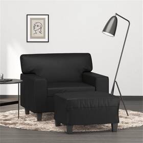Bowery Hill Bh-4752-3000673 Single Sofa Chair With Footstool In Black Faux Leather