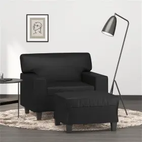 Bh-4752-3000673 Bowery Hill Single Sofa Chair With Footstool In Black Faux Leather