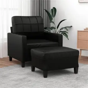 Bh-4752-3000706 Bowery Hill Single Sofa Chair With Footstool In Black Faux Leather