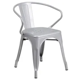 Bh-4752-621014 Bowery Hill Industrial Metal Stackable Dining Arm Chair In Silver