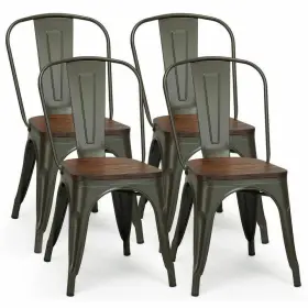 Hysn-66013gu Boyel Living Dining Chair Stackable With Wood Cushion In Bronze And Coffee Set Of 4