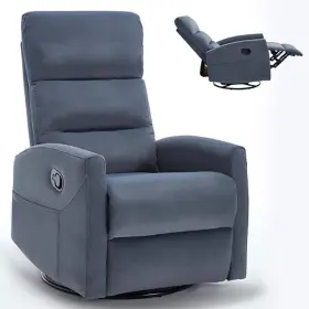 Qn-8010-bl Boyel Living Blue Gray Ergonomic Fabric Manual Recliner Chair With Rocker And Swivel For Room