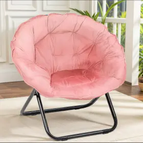 Branded01 313027942957 Round Foldable Saucer Chair Moon With Metal Frame For Bedroom Pink Color