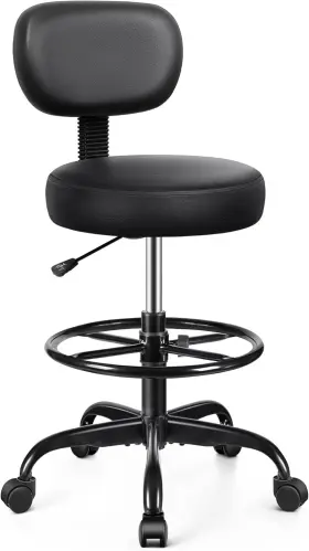 Brick Attic 445030755750 Drafting Chair With Backrest Adjustable Foot Rest Rolling Stool Wheels P