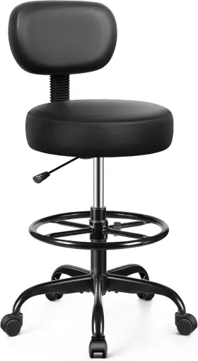 Brick Attic 683125195181 Adjustable Drafting Chair With Backrest Pu Leather Swivel Stool 300lb Capacity