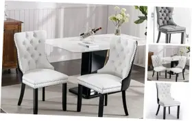 Brisca 793087445856 Pu And Velvet Upholstered Dining Chair With Wood Legs Nailhead Trim 2-pcs