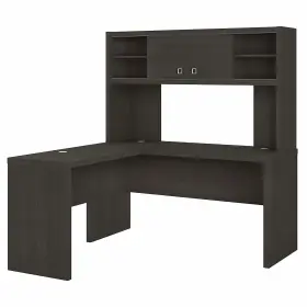 Ech031cm Bush Business Furniture Echo L Shaped Desk With Hutch Charcoal Maple