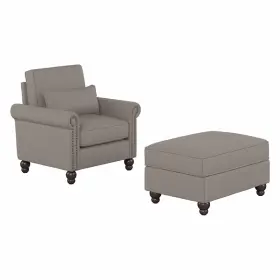 Cvn010bgh Bush Coventry Accent Chair With Ottoman Set In Beige Herringbone Fabric