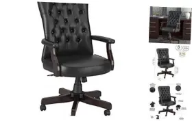 Sarch2303bll-z Bush Industries Saratoga High Back Tufted Office Chair With Arms In Black Leather