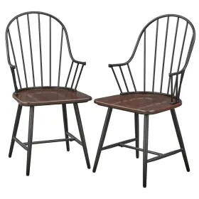 Buylateral 024319190207 Set Of 2 Milo Windsor Metal With Wood Seat Dining Armchairs Black/espresso