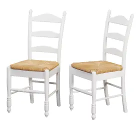 15647635 Buylateral Set Of 2 Farmhouse Two-tone Ladder Back Wicker Seat Dining Chairs