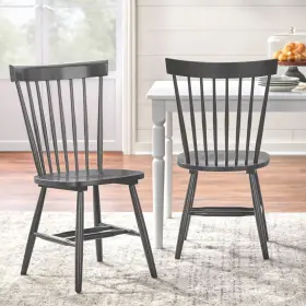 53179946 Buylateral Set Of 2 Venice Farmhouse Solid Wood Spindle Dining Chairs Gray