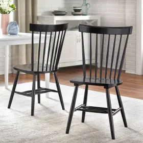 79769318 Buylateral Set Of 2 Venice High Back Contemporary Windsor Dining Chairs Black