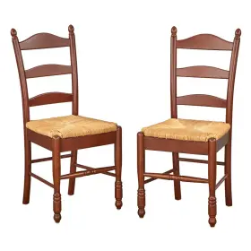 81638494 Buylateral Set Of 2 Ladder Back Dining Chairs Walnut/natural Rush - Rubberwood