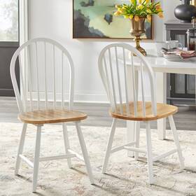 Buylateral 84222586 Set Of 2 Windsor Farmhouse Solid Wood Spindle Dining Chairs White