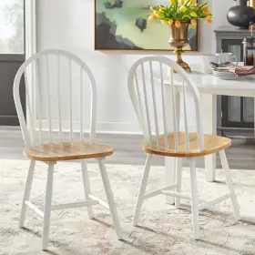 84222586 Buylateral Set Of 2 Windsor Farmhouse Solid Wood Spindle Dining Chairs White