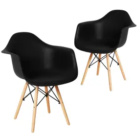 Canglong 686754687515 Natural Wood Legs Mid Century Modern Molded Shell Lounge Plastic Arm Diningchair