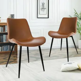 Canglong 897123201782 Dining Chairs Set Of 2 In Faux Leather Brown Cushion Seat Upholstered