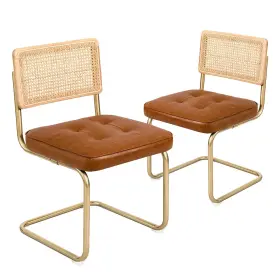 Canglong 897123201874 Mid-century Modern Dining Chairs Set Of 2 Upholstered Tufted Faux Leather Ac