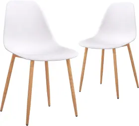 Cl-191532 Canglong Plastic Dining Chairs With Wooden Grain Metal Legs Set Of 2 Repackaged