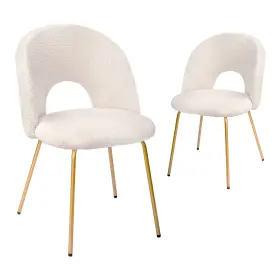 Cl-191700 Canglong Set Of 2 Velvet Dining Chairs With Metal Legs For Living Room Kitchen White