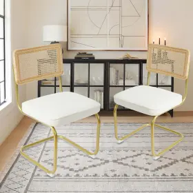 Cl-191732 Canglong Velvet Dining Chairs Set Of 2 Rattan With Metal Legs And Natural
