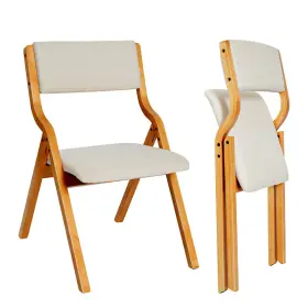 Cl-191871 Canglong Padded Foldable Chairs Set Of 2 With Solid Wood Frame Stackable And Assemble