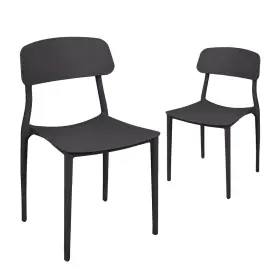 Ku-191389-2pc-blk Canglong Slat Back Pp Plastic Dining Chairs Set Of 2 Black
