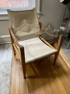 Kk37214 Carl Hansen Vintage Safari Chair By Kaare Klint In Linen W Ash Denmark 37214