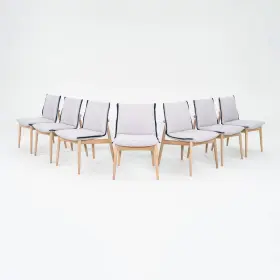 Eoo4 Carl Hansen & Son 2023 Set Of 7 Dining Chairs By Eoos For Blue Fabric And Oak