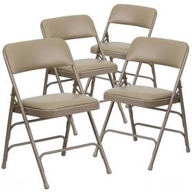 Carnegy Avenue 744110340129 Beige Vinyl/beige Frame Metal Folding Chair 4-pack