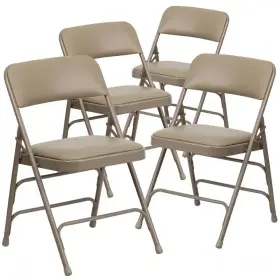 Carnegy Avenue 744110340129 Beige Vinyl/beige Frame Metal Folding Chair 4-pack