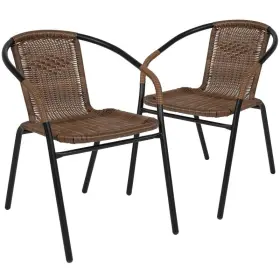 Flsh-2tlh037dkbngg Casafoyer 2 Pack Medium Brown Rattan Indoor-outdoor Restaurant Stack Chair