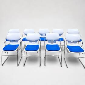 Cazma Ch103 Set Of 9 Stackable Office Training Chairs Blue White Chrome Sled Base Ch10