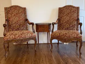 Century Furniture 662893285744 Pair Of Vintage French Style Armchairs Wood And Upholstered