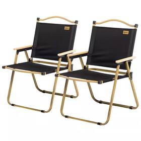Cesicia 313030427465 4-pack Outdoor Folding Portable Iron Frame Camping Chairs In Black With Wooden A
