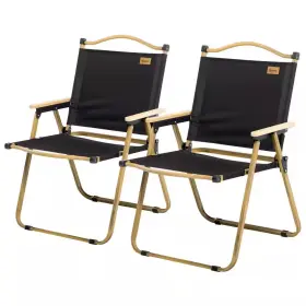 Cesicia 313030427465 4-pack Outdoor Folding Portable Iron Frame Camping Chairs In Black With Wooden A