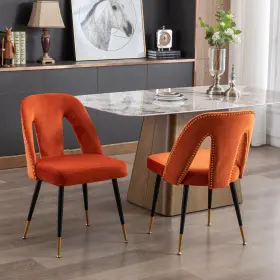 Xnw114343514rh Chenxiaoqing 2 Set Velvet Upholstered Dining Chairs Side With Nailheads Metal Legs Orange