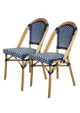 Chivari Chivari-dinechair-2p-bw French Bistro Patio/indoor Dining Chair 2 Pack Wicker - Blue/white