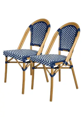 Chivari-dinechair-2p-bw Chivari French Bistro Patio/indoor Dining Chair 2 Pack Wicker - Blue/white
