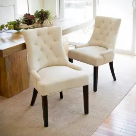228029 Christopher Knight Home Set Of 2 Hayden Tufted Dining Chairs Beige -
