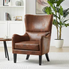 230476 Christopher Knight Home Lorenzo Contemporary Microfiber Wingback Club Chair With Brown Darkbrown O
