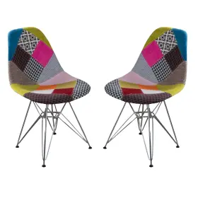 295650 Christopher Knight Home Wilmette Patchwork Fabric Chair Set Of 2 Chrome Legs