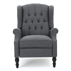 299845 Christopher Knight Home Walter Tufted Wingback Recliner Club Chair Pushback Fabric Charcoal Gray Finish