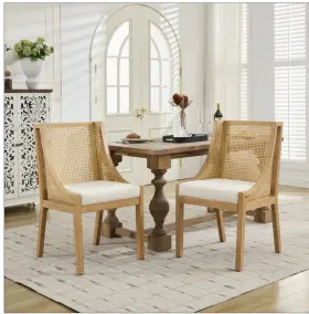 300258 Christopher Knight Home Set Of 2 Maurers Cane And Wood Upholstered Dining Chairs