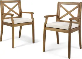 304680 Christopher Knight Home Peter Acacia Wood Dining Chair Set Of 2 Teak/cream Cushion